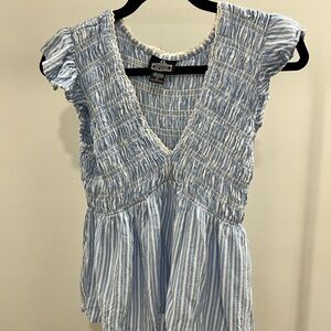 Angie Light Blue and White Striped Blouse